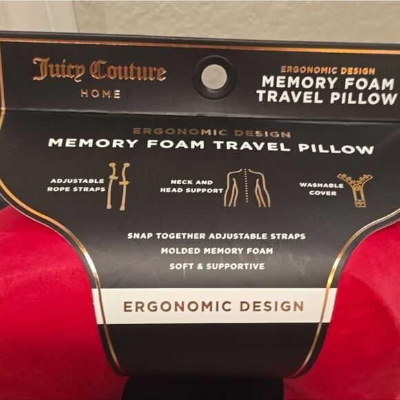 Juicy Couture Home Rhinestone Logo Eronomic Design Memory Foam Travel Pillow - Picture 5 of 7